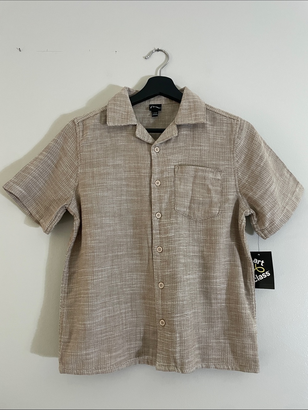 Art Class Shirt Cotton Textured Camp Collar L 10/12 Boys Button Down